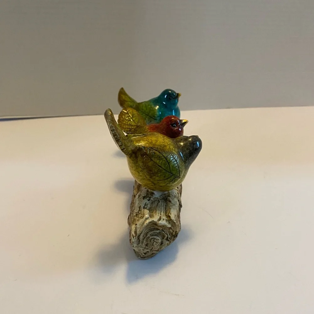 Three Birds On A Branch Ceramic Decor. Red Yellow & Blue Friends 9”branch